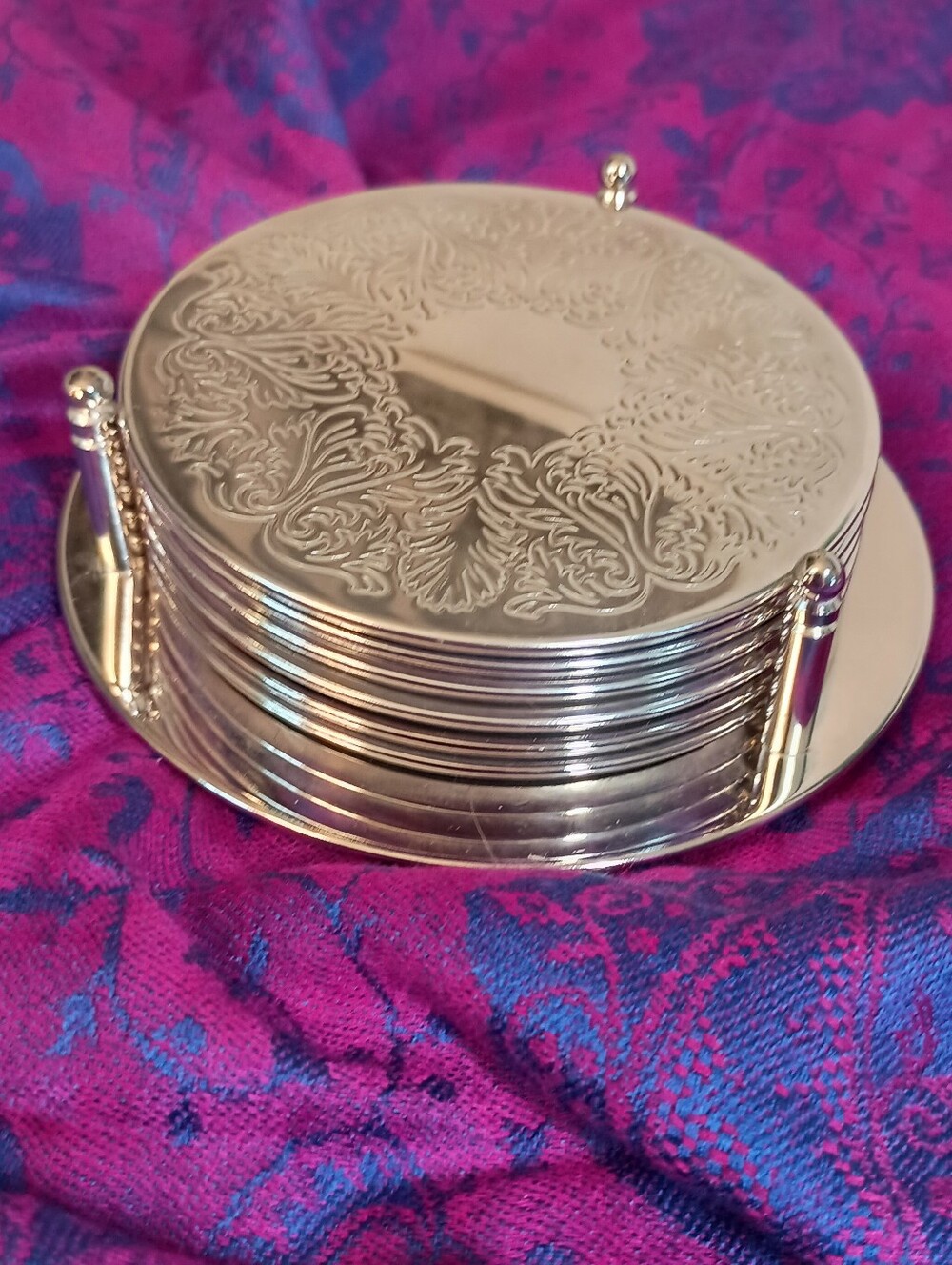 Vintage Regal Silver Plated Coasters Set of 6 with Holder Rack and Box EXCELLENT